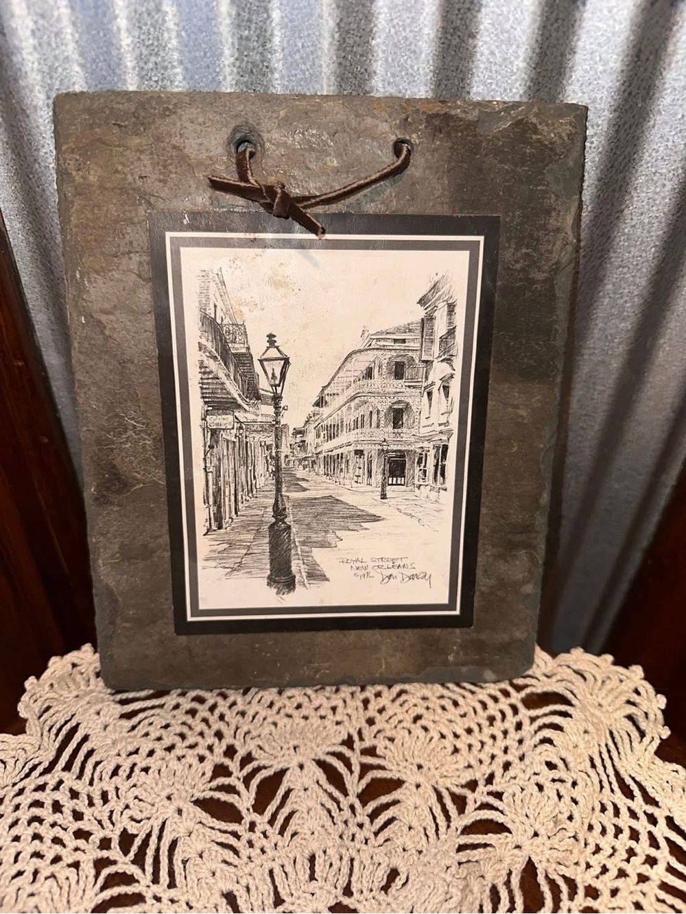 Vintage 1976 New Orleans “Royal Street” print on a slate tile.